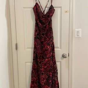 Showpo Aletta Maxi Dress - Cowl-neck cross back in wine floral